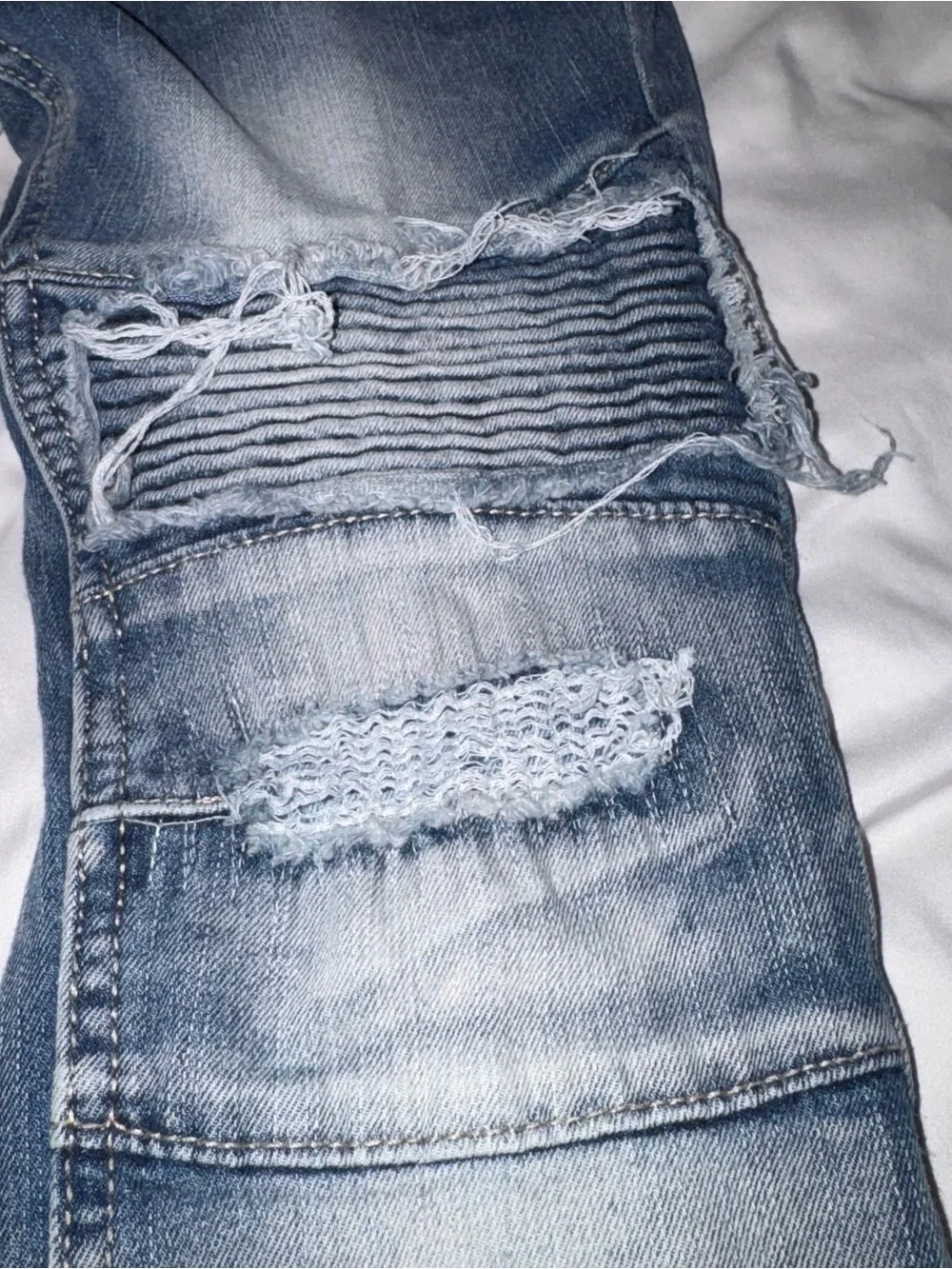 Kids’ Distressed Blue Ribbed Knee Jeans
